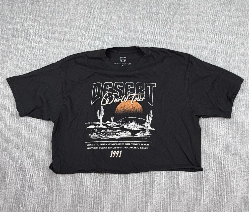 Social Culture Desert World Tour 1991 T Shirt XL Black Cropped Cactus